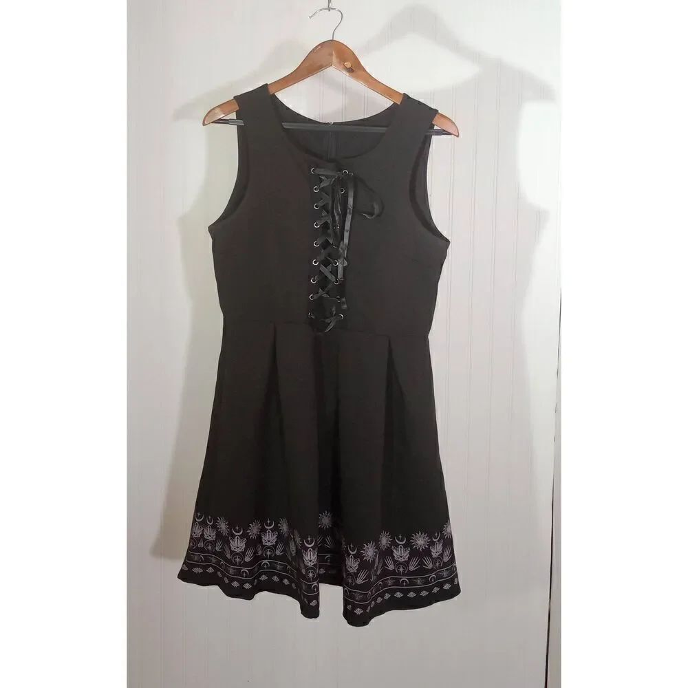 Romwe, black mystic, gothic, sleeveless dress. size large